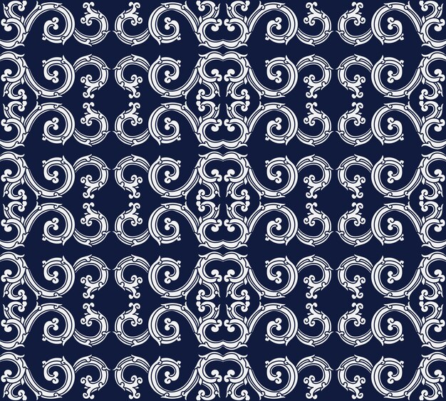 Seamless blue damask pattern.