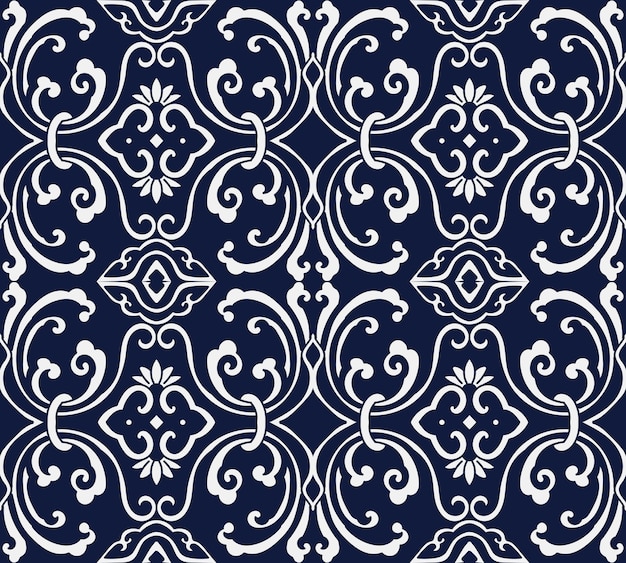 Seamless Blue Damask Pattern.