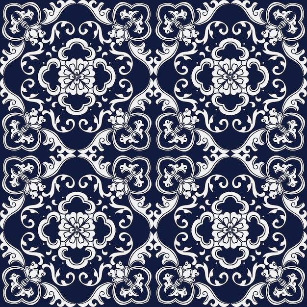 Seamless Blue Damask Pattern.