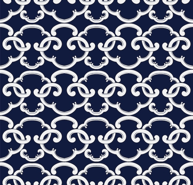 Seamless Blue Damask Pattern.