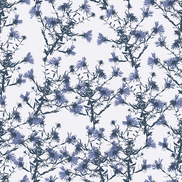 Seamless blue hand drawn wildflowers pattern background for fashion fabric