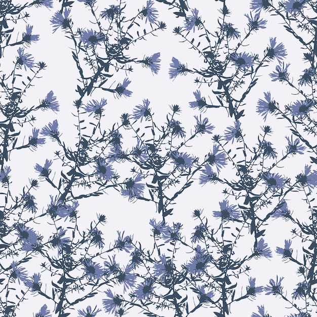 Vector seamless blue hand drawn wildflowers pattern background for fashion fabric