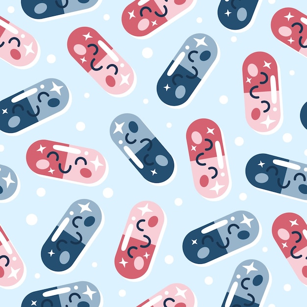 Seamless blue pattern medicine fun pills capsules