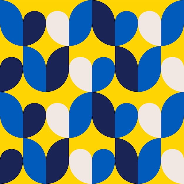 Seamless blue and yellow vintage geometric forms pattern.