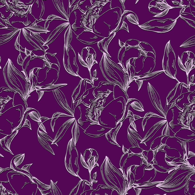 Seamless boho floral pattern with peony flowers