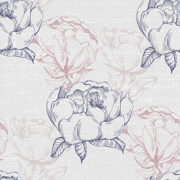 Seamless boho floral pattern with peony flowers