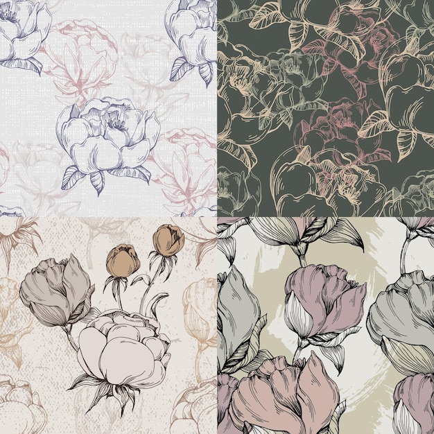 Seamless boho floral pattern with peony flowers