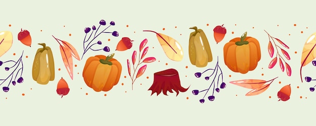 Seamless border autumn fall. Thanksgiving holiday. Vector seamless pattern. Bright autumn design