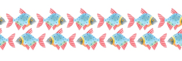 Vector seamless border of cartoon colored carp