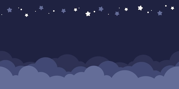 Vector seamless border of dark blue night sky flat vector illustration