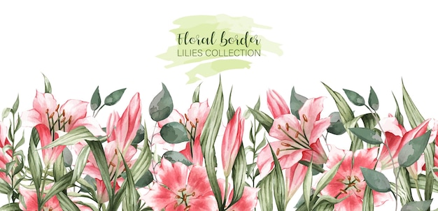 Seamless border from pink lilies. Great for brochures, wallpapers, prints, brochures