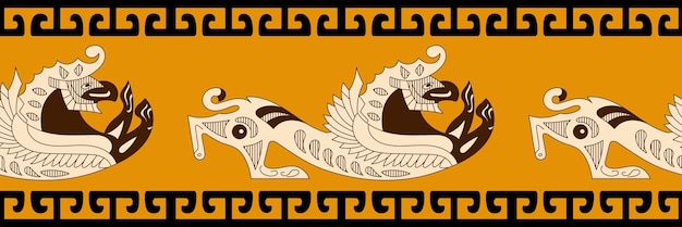 Seamless border stylized drawing ancient Scythian art ethnic theme vector