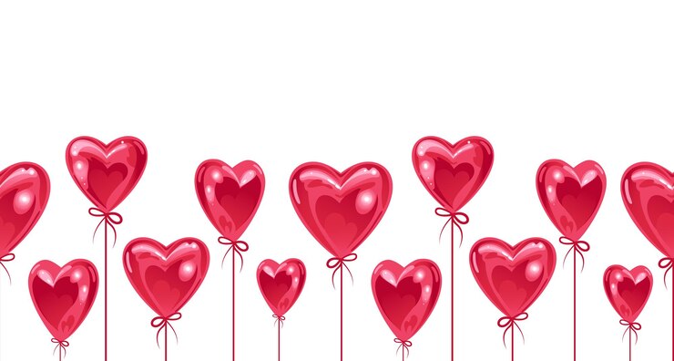Vector seamless border for valentines day balloons in the shape of a heart on white background love you bright horizontal vector illustration realistic style for advertising banner website sale flyer