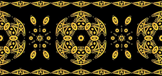 Seamless border with abstract ornament on black background Round mandala