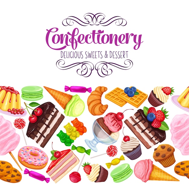 Vector seamless border with confectionery