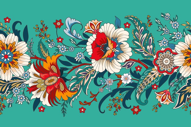 Vector seamless border with decorative flowers