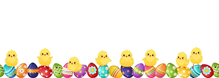 Vector seamless border with easter eggs and chickens