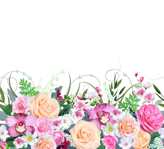 Seamless border with lovely flowers