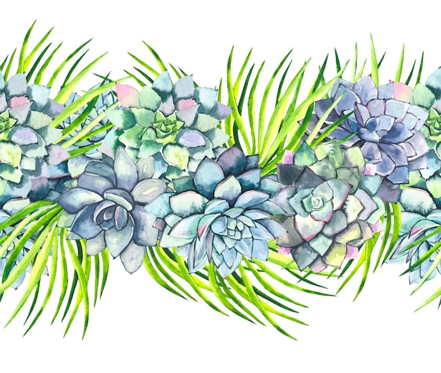 Seamless border with watercolor succulents