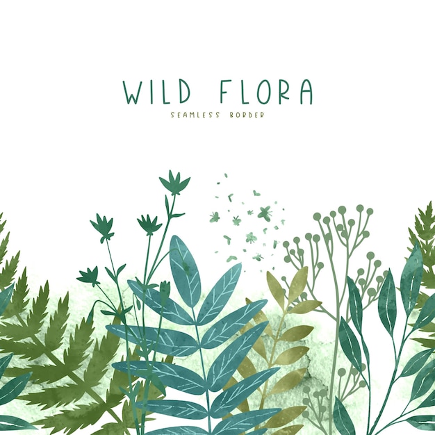 Vector seamless border with wild floral elements