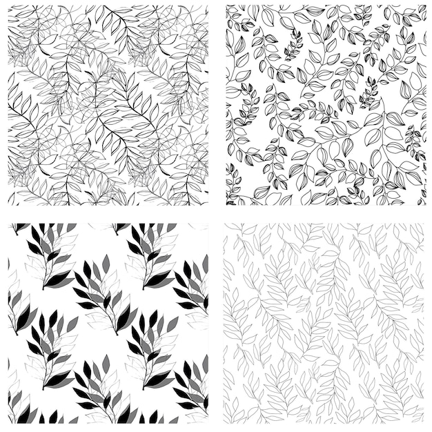 원활한 식물 패턴 원은 흑백으로 나뭇잎