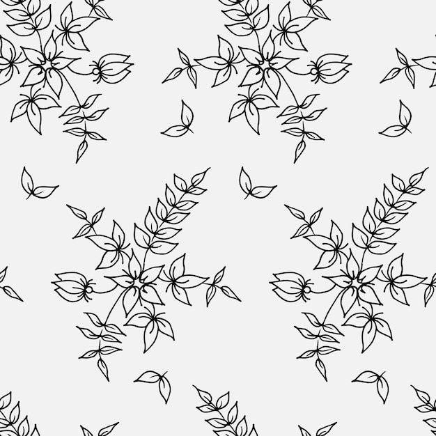 Seamless botanical pattern of painted oriental motifs on a white background