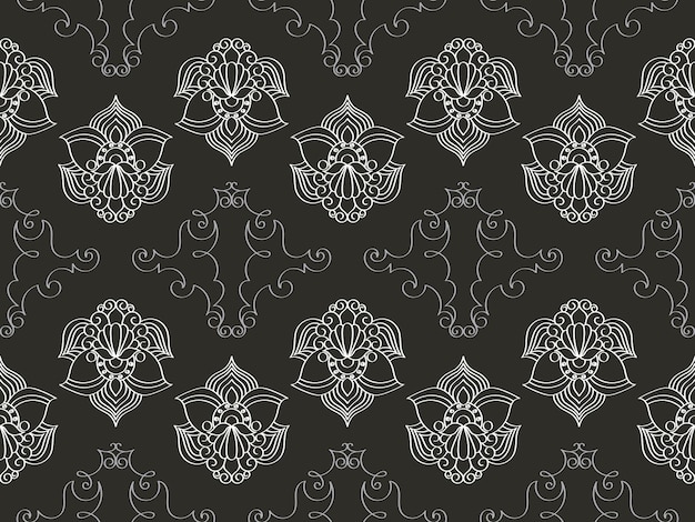 seamless botanical pattern of painted oriental motifs