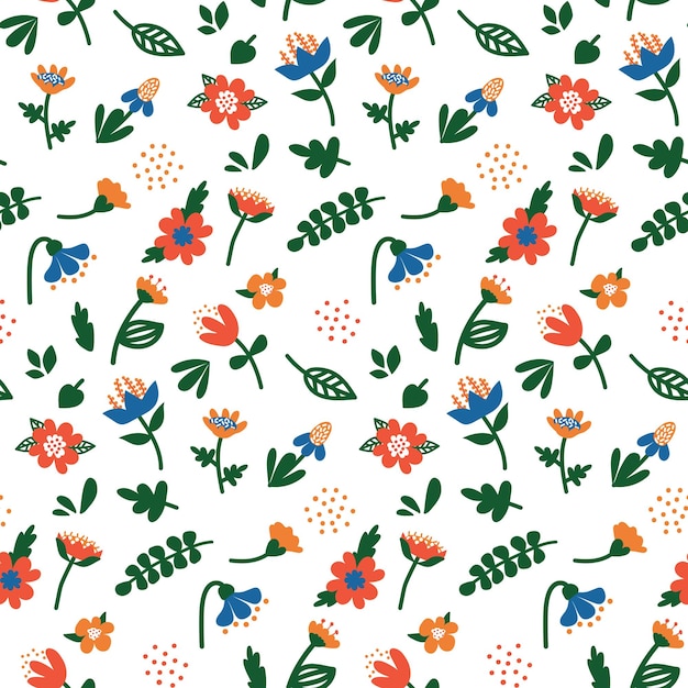 手描きの花とシームレスな植物パターン 葉ドット 包装紙 抽象的な花のテクスチャ