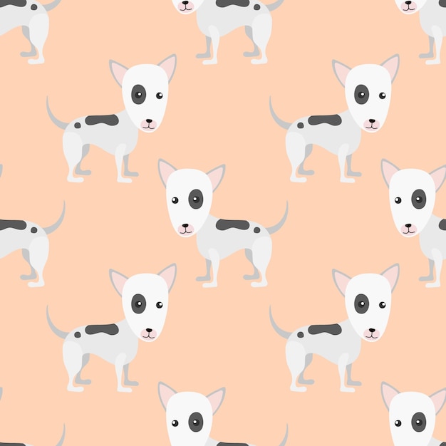 Seamless bull terrier cartoon pattern