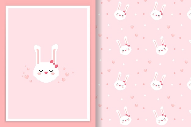 Seamless bunny pattern pixel art style