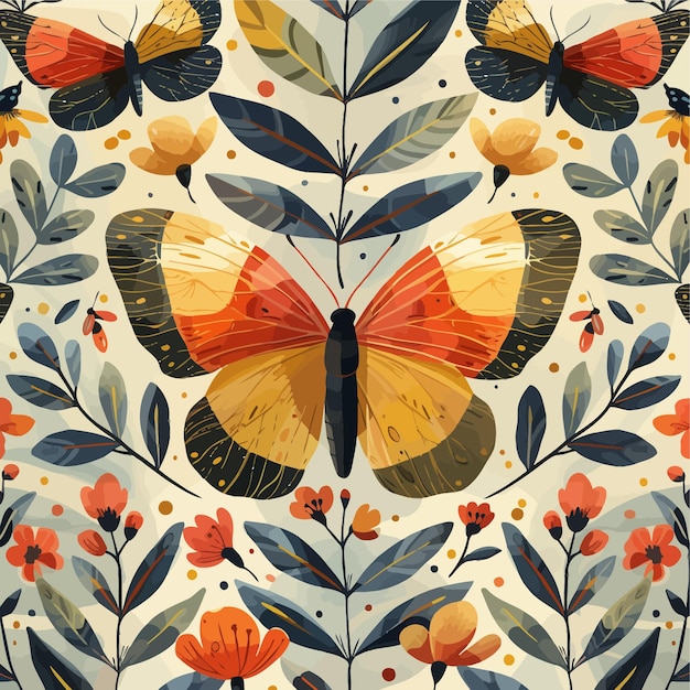 Seamless Butterfly Bird and Leaf Pattern Natureinspired Design