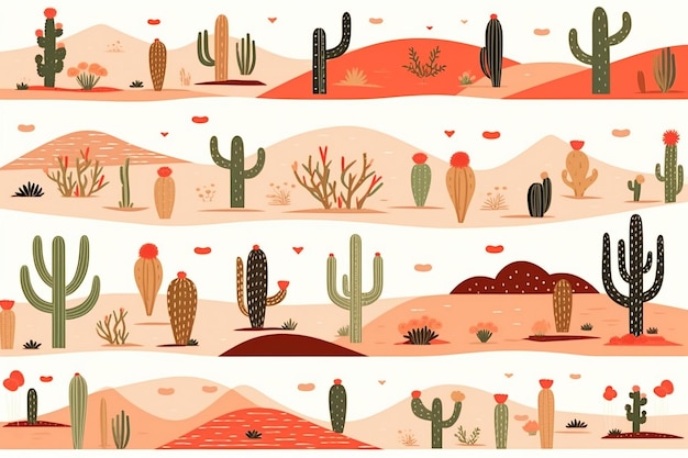 Vector seamless cactus pattern art set