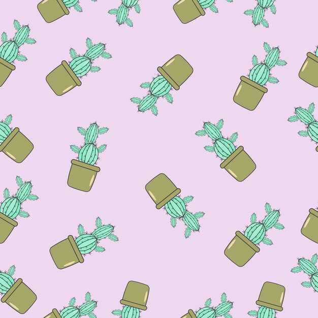 Seamless cactus pattern plant in a pot in a light color