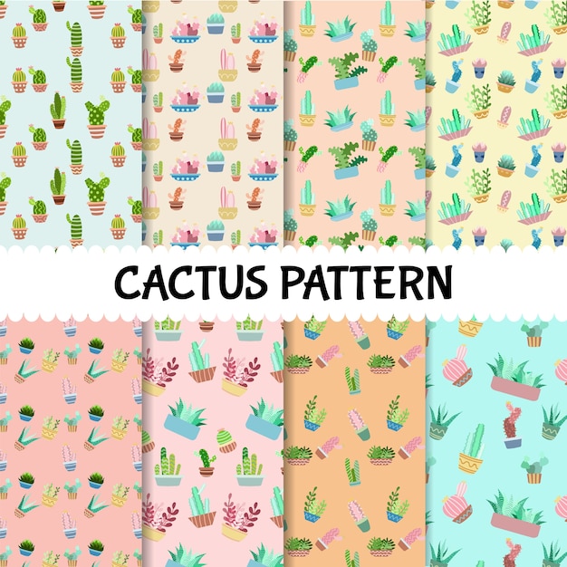 Seamless cactus pattern set background