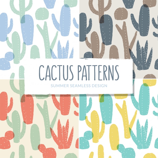 Vector seamless cactus patterns collection