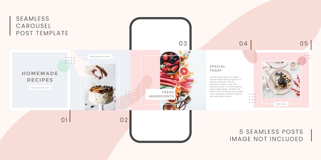 Шаблон поста бесшовные карусель с темой торта для социальных сетей