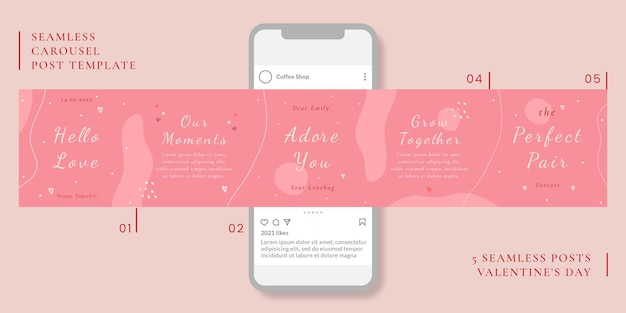 Seamless carousel post template with valentine theme for social media.