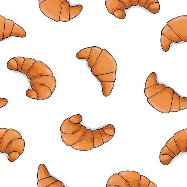 Seamless cartoon croissant pattern for print design. Cartoon vector pattern for background, cover,