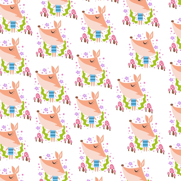 Seamless cartoon pattern with cute squirrel doodle