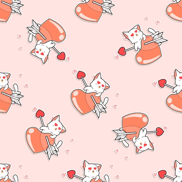 Seamless cat is falling love pattern