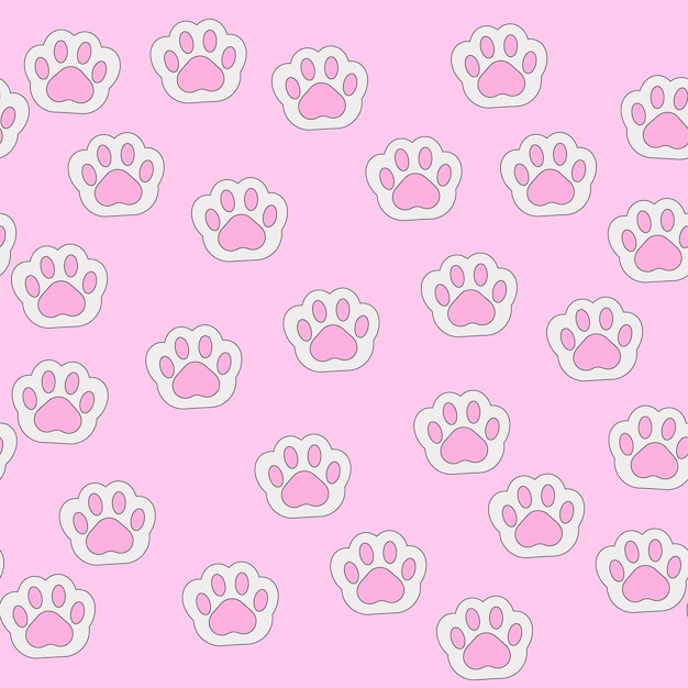 Seamless cat paw pattern in pink