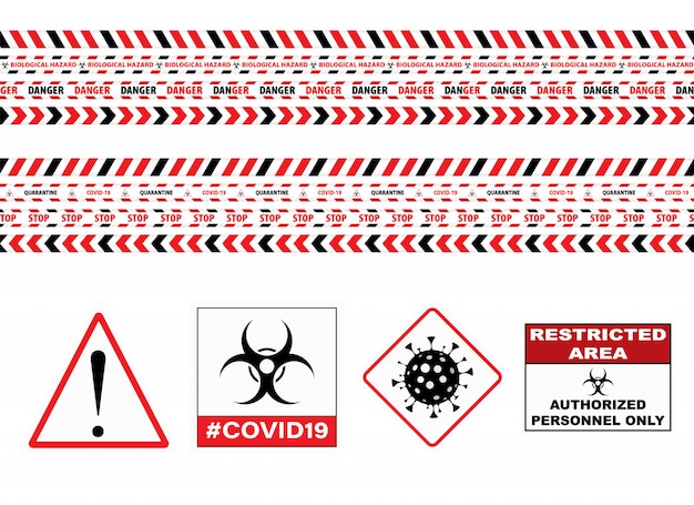 シームレス注意警告テープ。 covid-19 signを停止します。