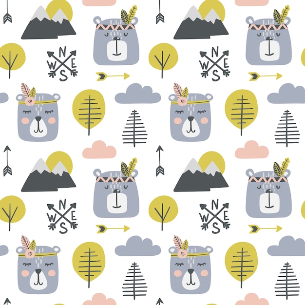 Seamless pattern infantile con orsi