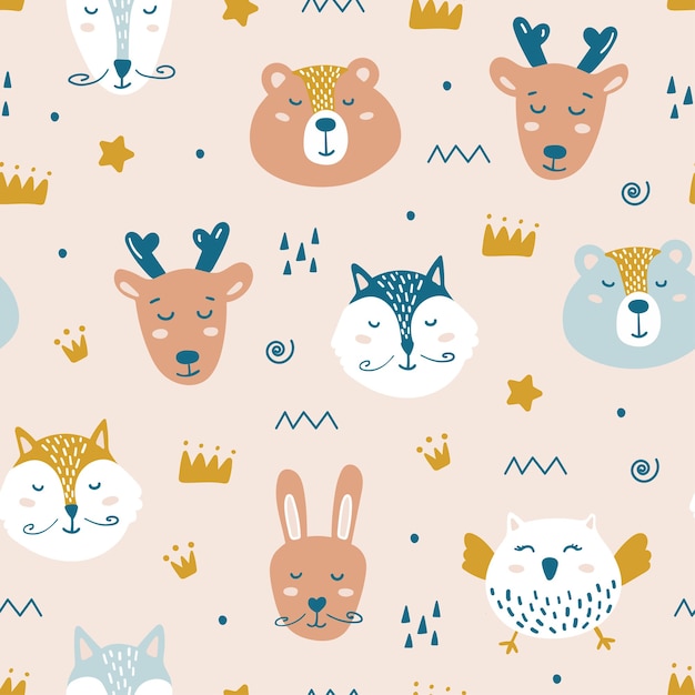 Seamless childish pattern with cute animals.