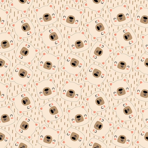 Seamless childish pattern with cute bear faces brush stroke texture great for fabric textile app