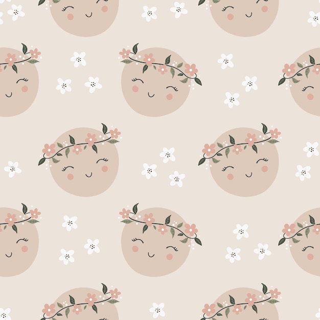 Seamless childish pattern with funny planet characters Trendy space texture for fabric apparel textile wallpaper Cute kids print