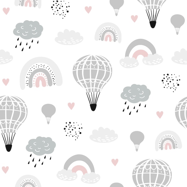 Seamless childish pattern with hand drawn ballons