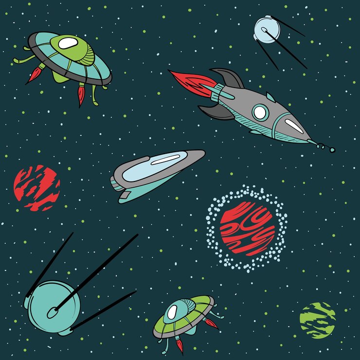 Vector seamless children cartoon space pattern