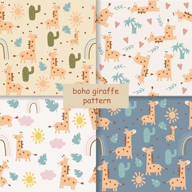 Seamless children's boho giraffe pattern Vector illustration