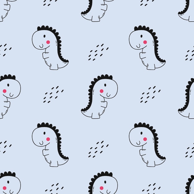 Seamless children's pattern for sewing clothes and printing on fabric Background for newborn Cute dino Dinosaur on blue background Hand drawn illustration